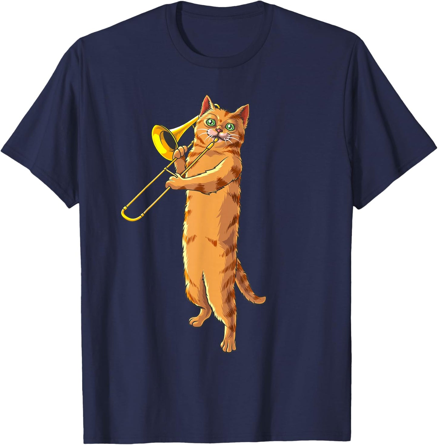 Funny Cat Playing Trombone Gift | Cool Kitten Musician Fan T-Shirt - T-Shirt | Navy