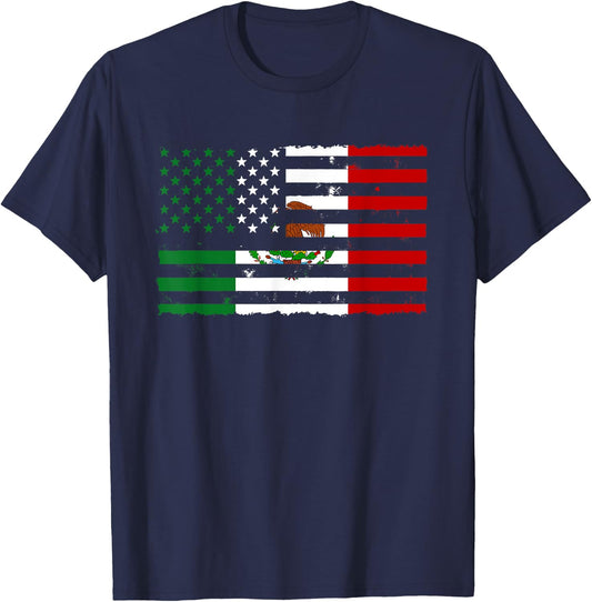 Mexico USA Flag Cinco De Mayo Spanish Heritage Mexican Gift T-Shirt - T-Shirt | Navy