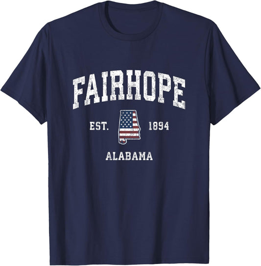 Fairhope Alabama AL Vintage American Flag Sports Design T-Shirt - T-Shirt | Navy