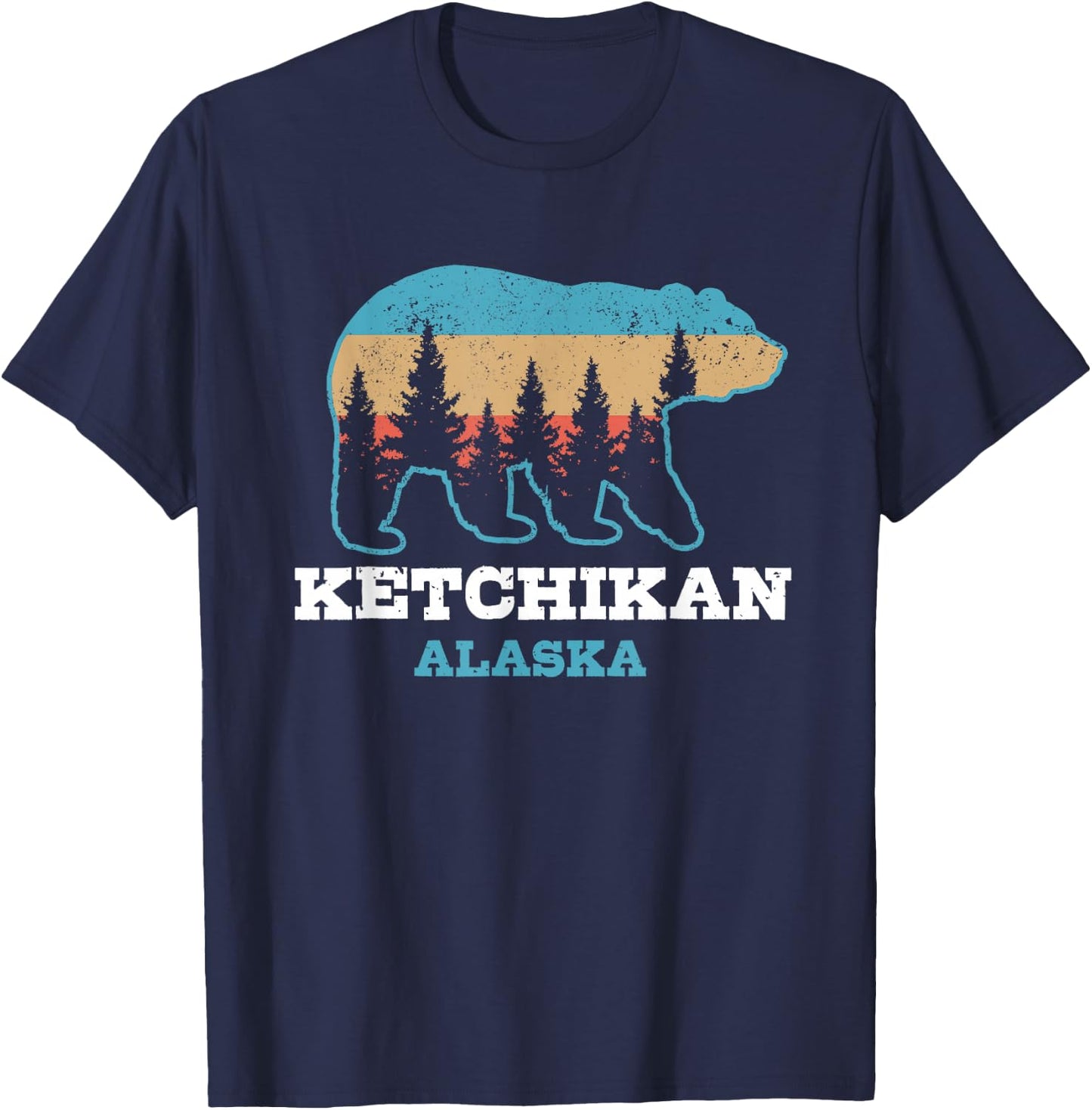 Ketchikan Alaska Vintage Grizzly Bear Nature Souvenir Gift T-Shirt - T-Shirt | Navy