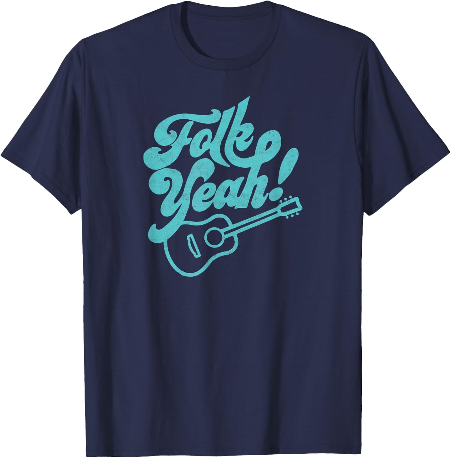 Folk Yeah! Funny Guitar Minimalist Music Retro Graphic T-Shirt - T-Shirt | Navy