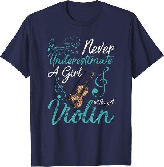 Funny Never Underestimate A Girl With A Violin T-Shirt - T-Shirt | Navy