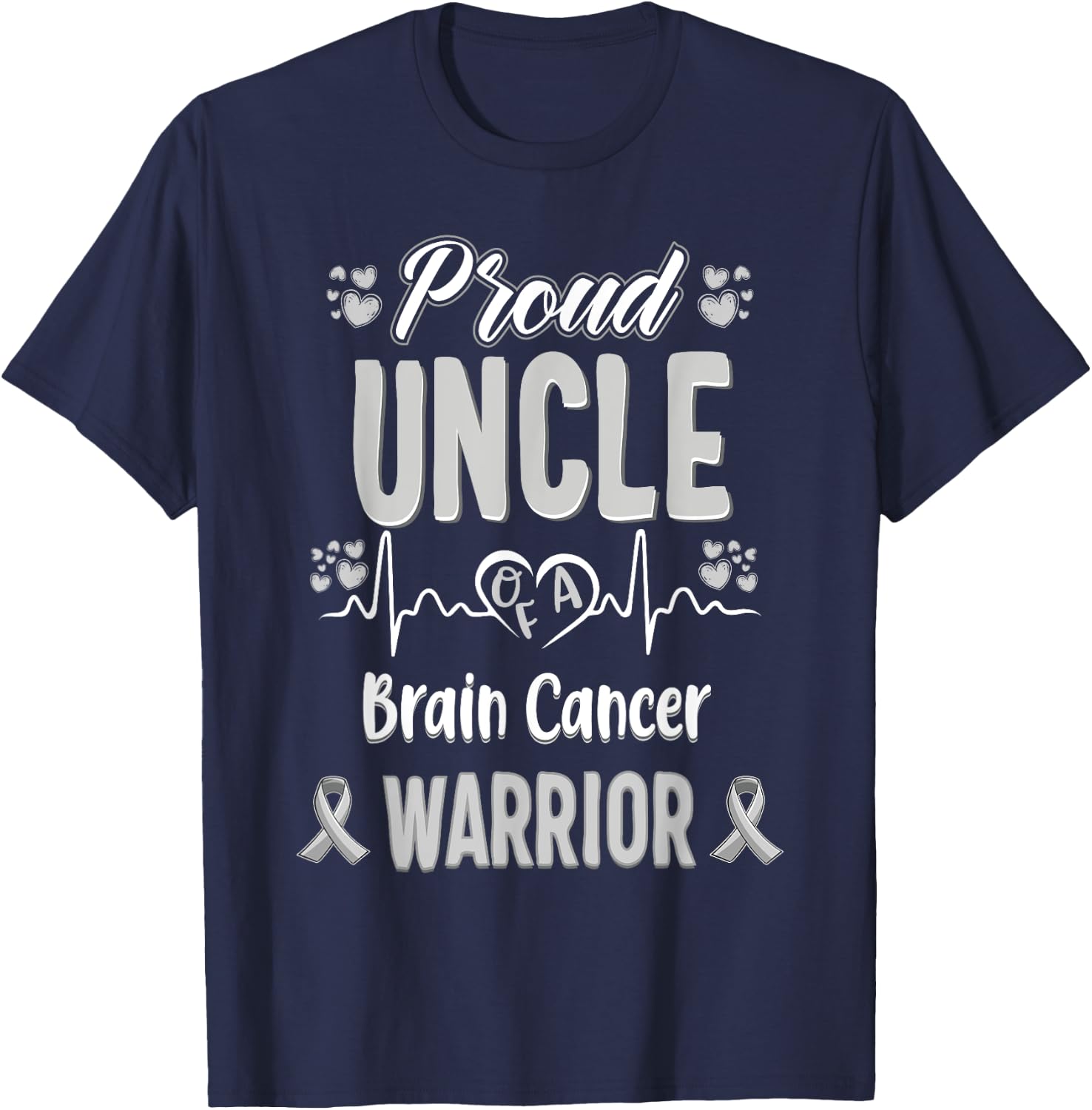 proud Uncle Brain cancer warrior awareness ribbon Grey T-Shirt - T-Shirt | Navy
