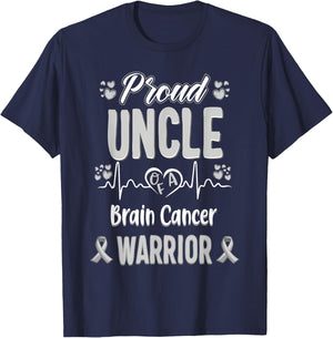 proud Uncle Brain cancer warrior awareness ribbon Grey T-Shirt - T-Shirt | Navy