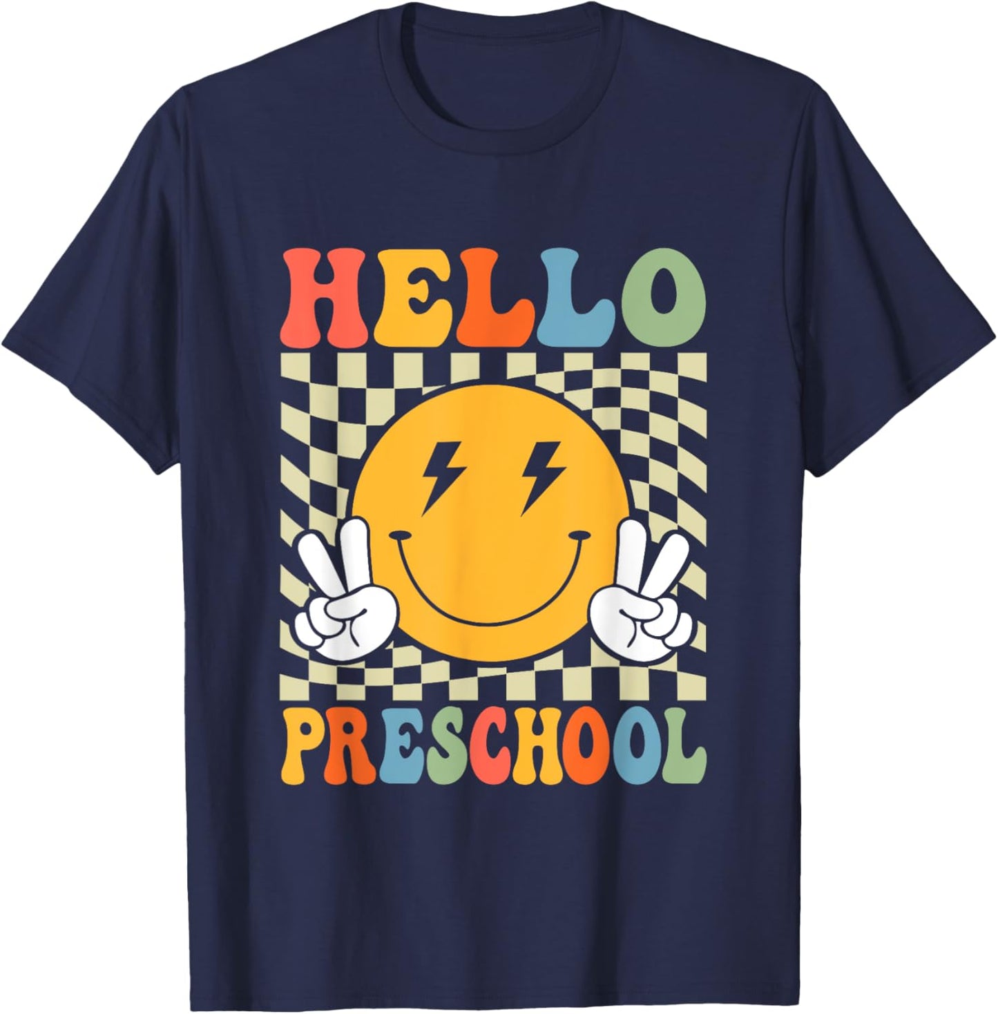First Day Hello Preschool Teacher Boy Girl Back To School T-Shirt - T-Shirt | Navy