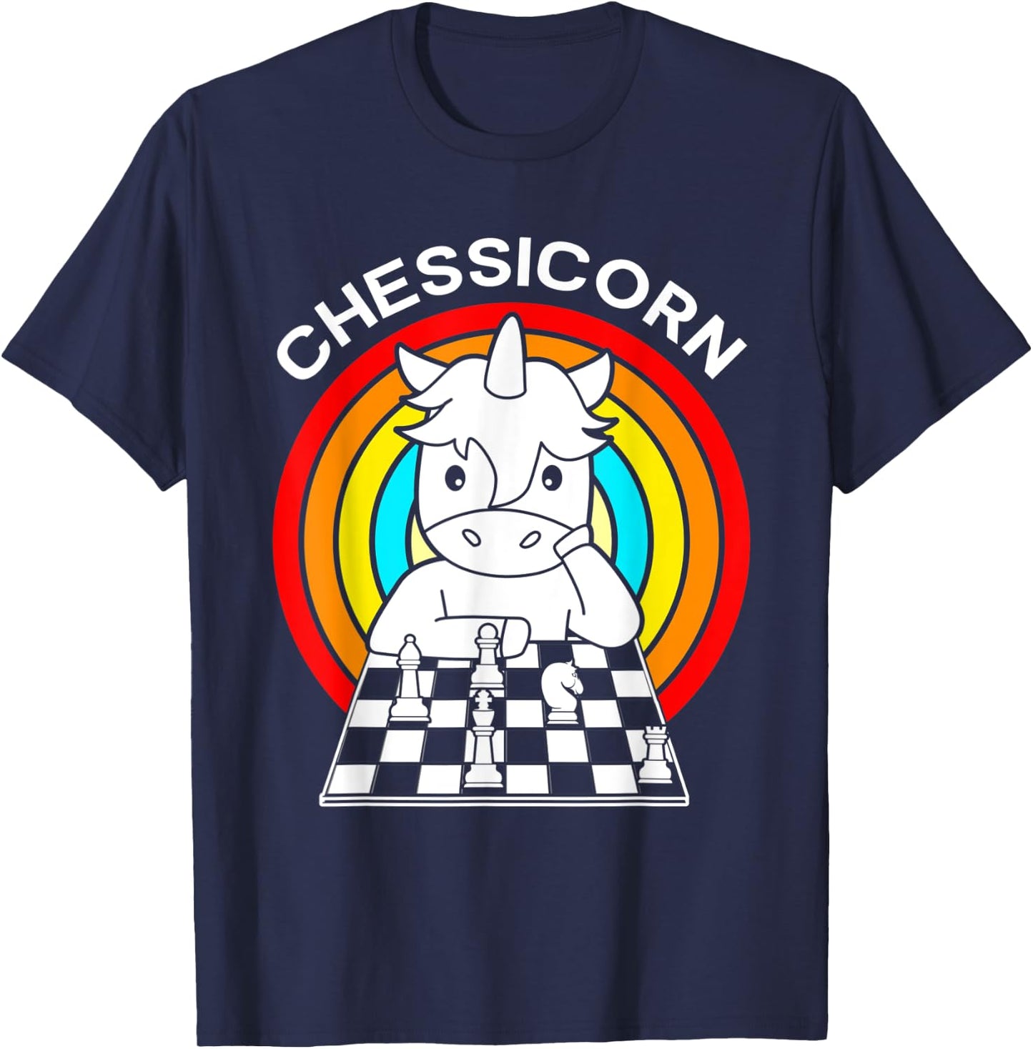 Funny Chess Players Rainbow Unicorn Chess Chessicorn T-Shirt - T-Shirt | Navy