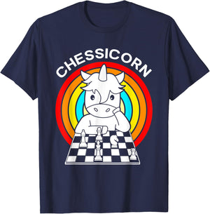 Funny Chess Players Rainbow Unicorn Chess Chessicorn T-Shirt - T-Shirt | Navy