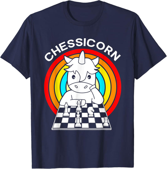 Funny Chess Players Rainbow Unicorn Chess Chessicorn T-Shirt - T-Shirt | Navy