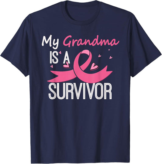 My Grandma Is A Survivor Breast Cancer Awareness T-Shirt - T-Shirt | Navy