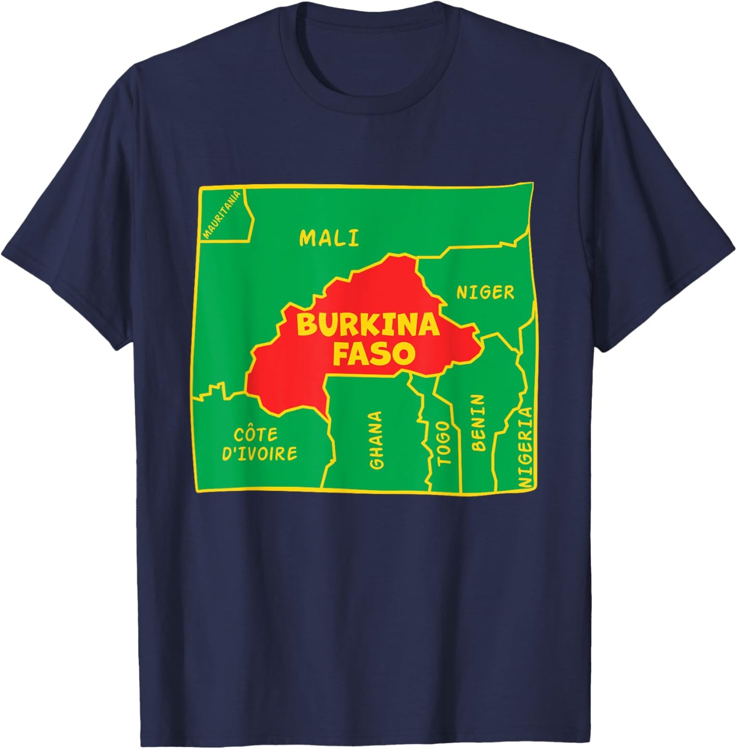 Burkina Faso Map in flag colors. Surrounding countries T-Shirt - T-Shirt | Navy