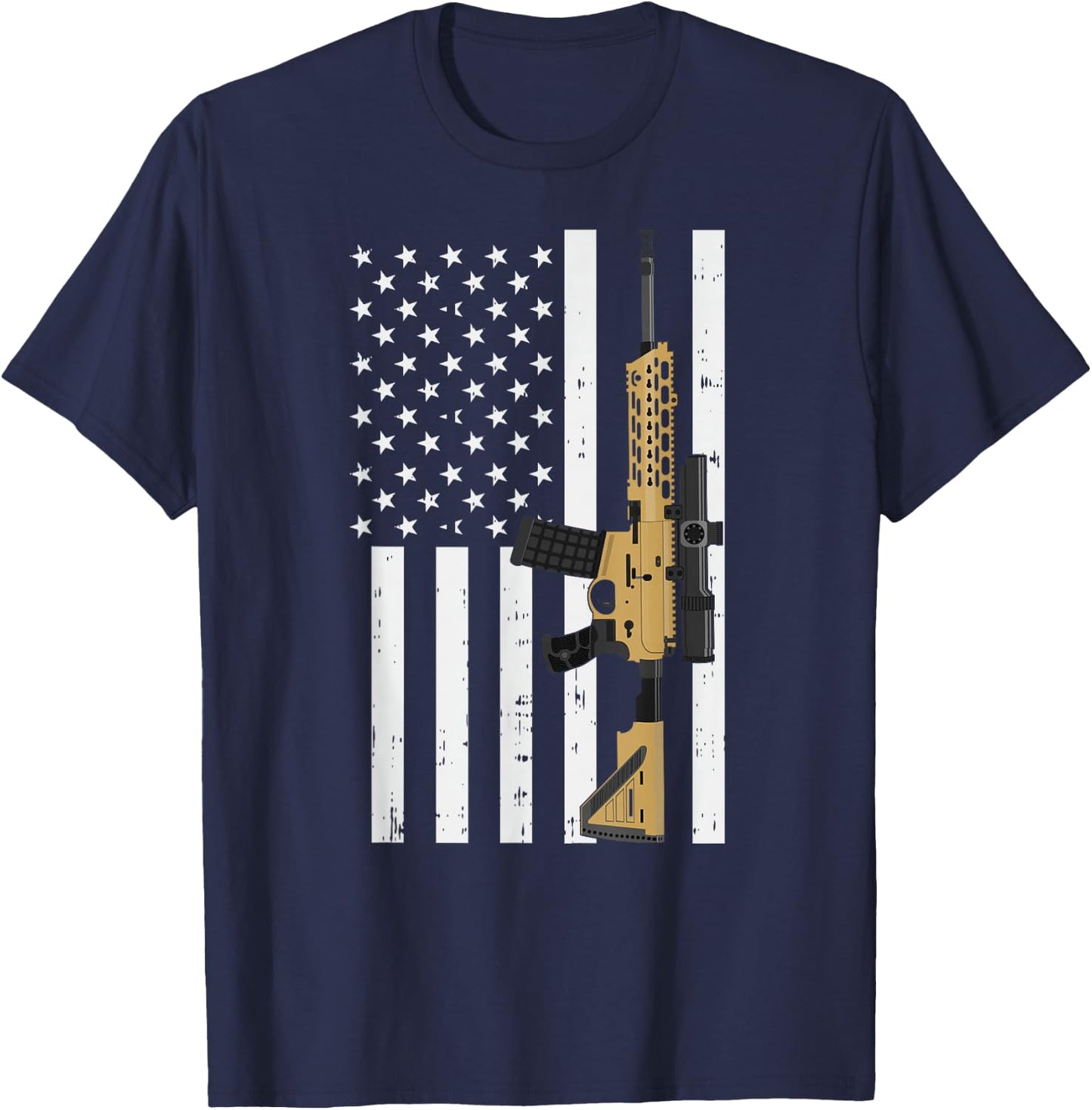 Retro Rifle American Flag - USA Patriotic Gun Lover Gift T-Shirt - T-Shirt | Navy