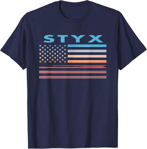 Vintage Sunset American Flag Styx, California T-Shirt - T-Shirt | Navy