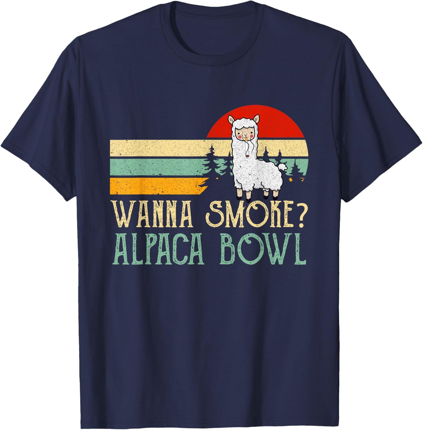 Wanna Smoke Alpaca Bowl Funny Llama Smoking Cannabis Weed T-Shirt - T-Shirt | Navy