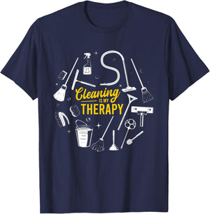 Cleaning Is My Therapy Housewife Housekeeping Mom Vacuum Top T-Shirt - T-Shirt | Navy