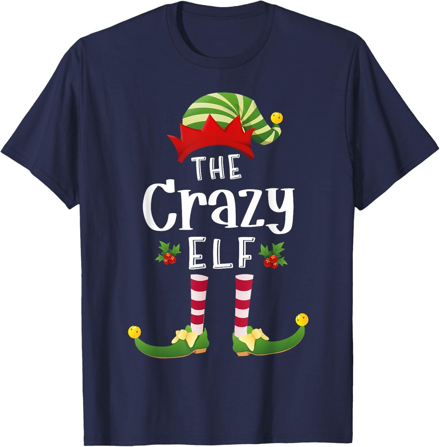 Crazy Christmas Elf Matching Pajama X-Mas Party T-Shirt - T-Shirt | Navy