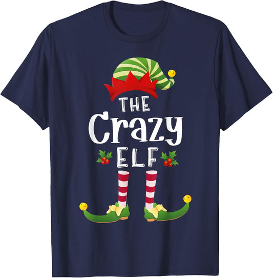 Crazy Christmas Elf Matching Pajama X-Mas Party T-Shirt - T-Shirt | Navy