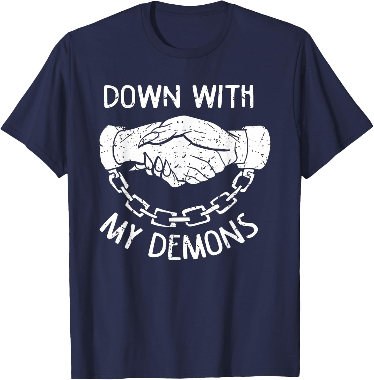 Down with My Demons Deal Handshake Aesthetic Humour Goth T-Shirt - T-Shirt | Navy