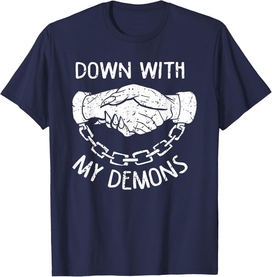 Down with My Demons Deal Handshake Aesthetic Humour Goth T-Shirt - T-Shirt | Navy