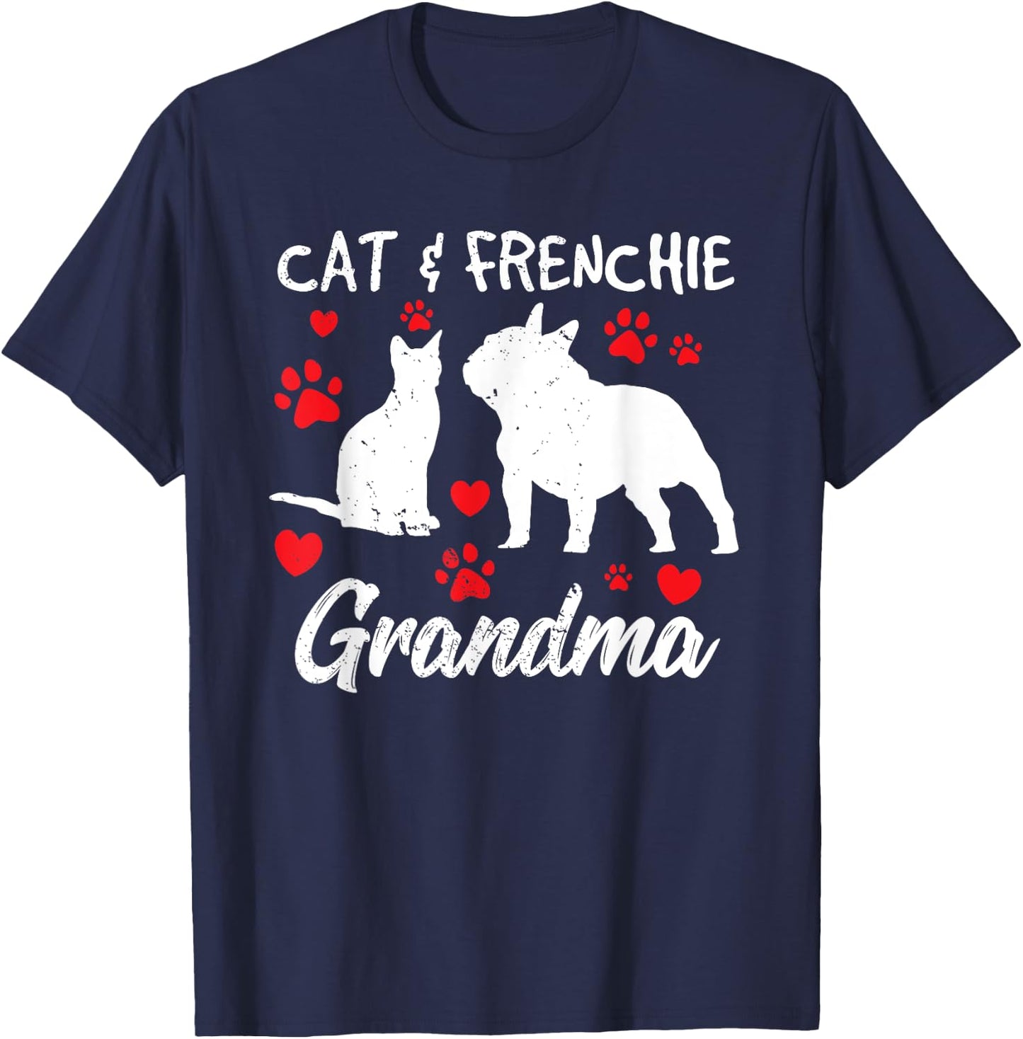 Cat and French Bulldog Grandma Frenchie Dog Grandmother Cute Women T-Shirt - T-Shirt | Navy