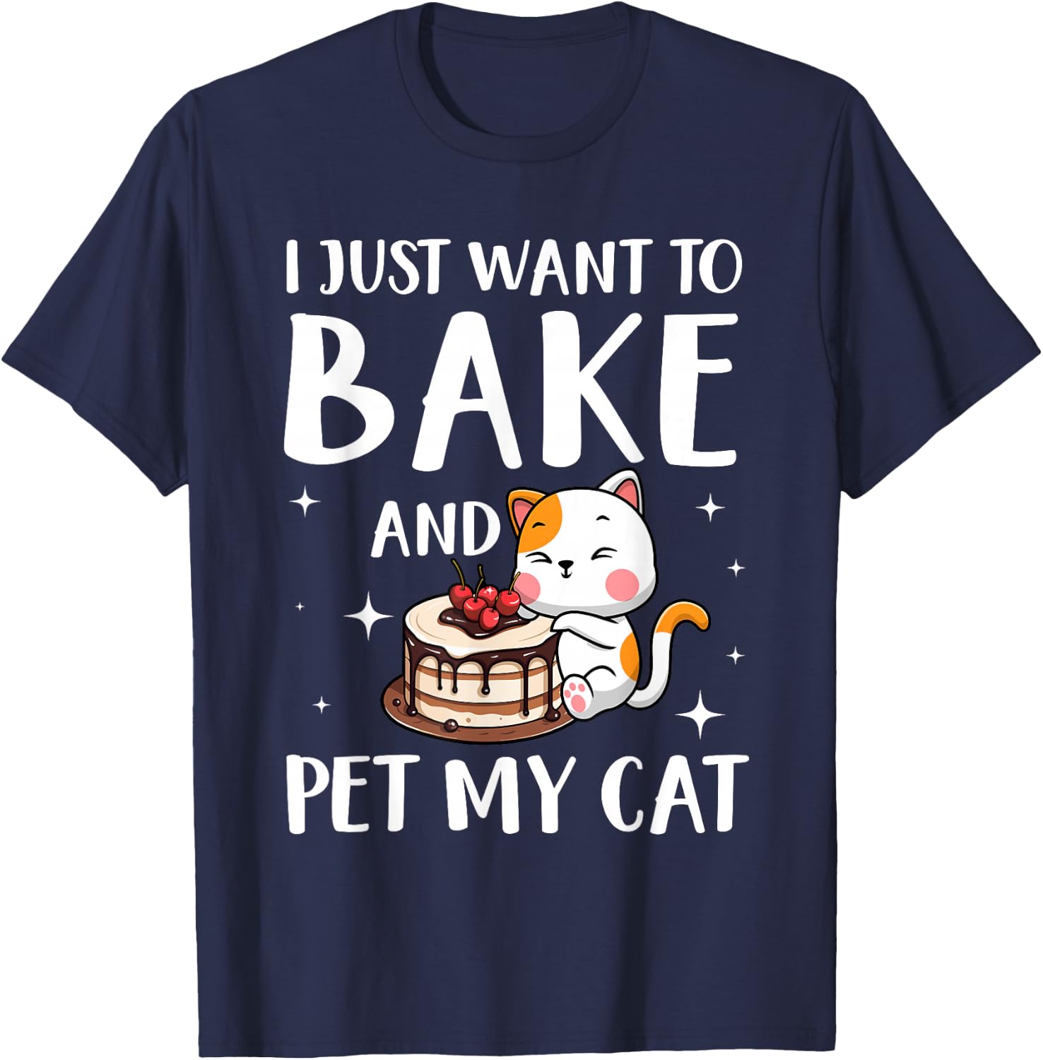 Funny Cat Baking Design Men Women Cake Baker Baking Lover T-Shirt - T-Shirt | Navy