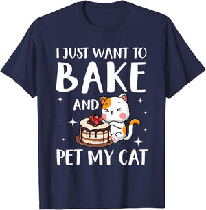 Funny Cat Baking Design Men Women Cake Baker Baking Lover T-Shirt - T-Shirt | Navy