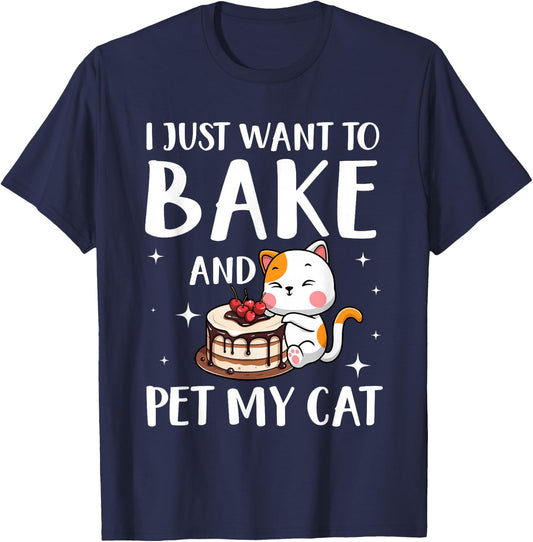 Funny Cat Baking Design Men Women Cake Baker Baking Lover T-Shirt - T-Shirt | Navy