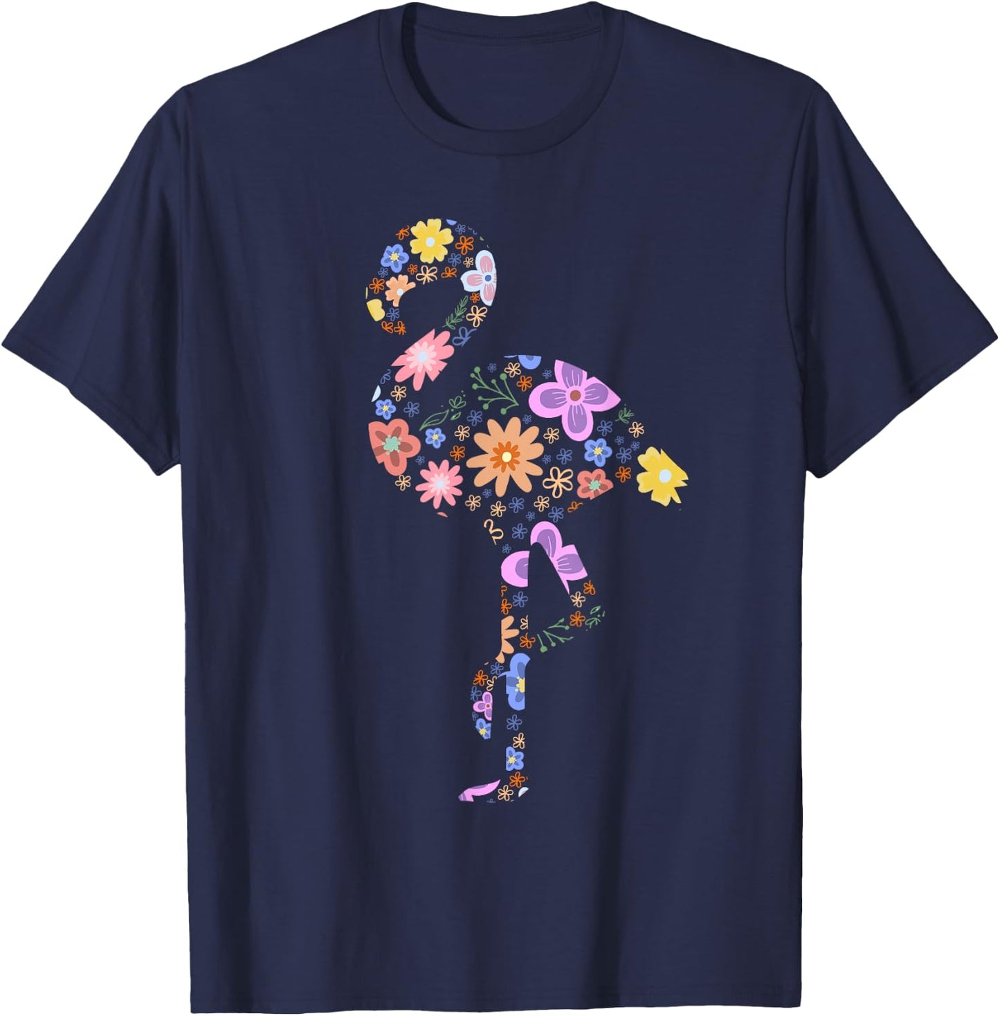 Flamingo Flower Silhouette Lover Gifts Lover Flamingos Gift T-Shirt - T-Shirt | Navy