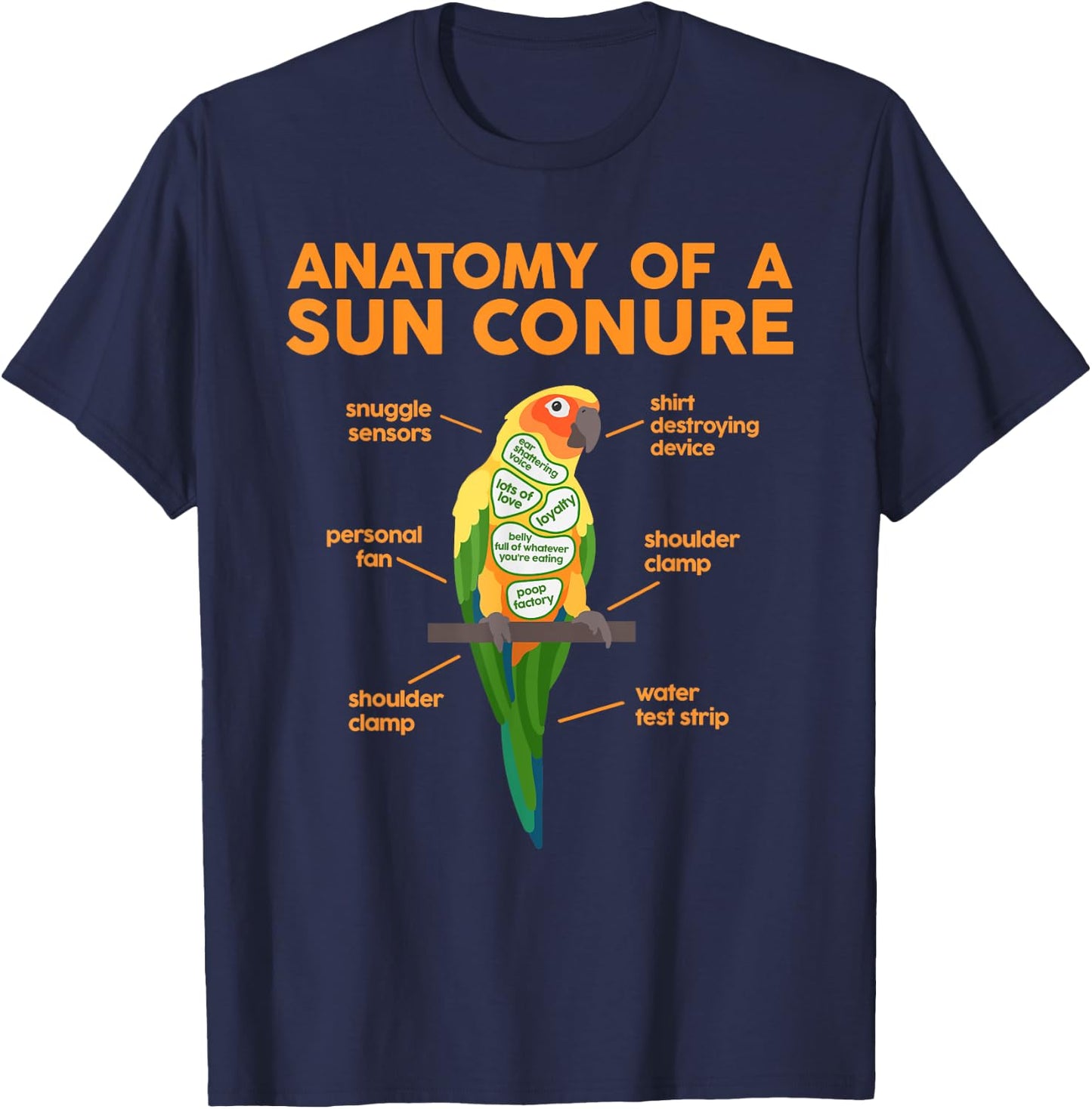 Funny Sun Conure Bird Lover Parrot Animals Pet Owner Gifts T-Shirt - T-Shirt | Navy