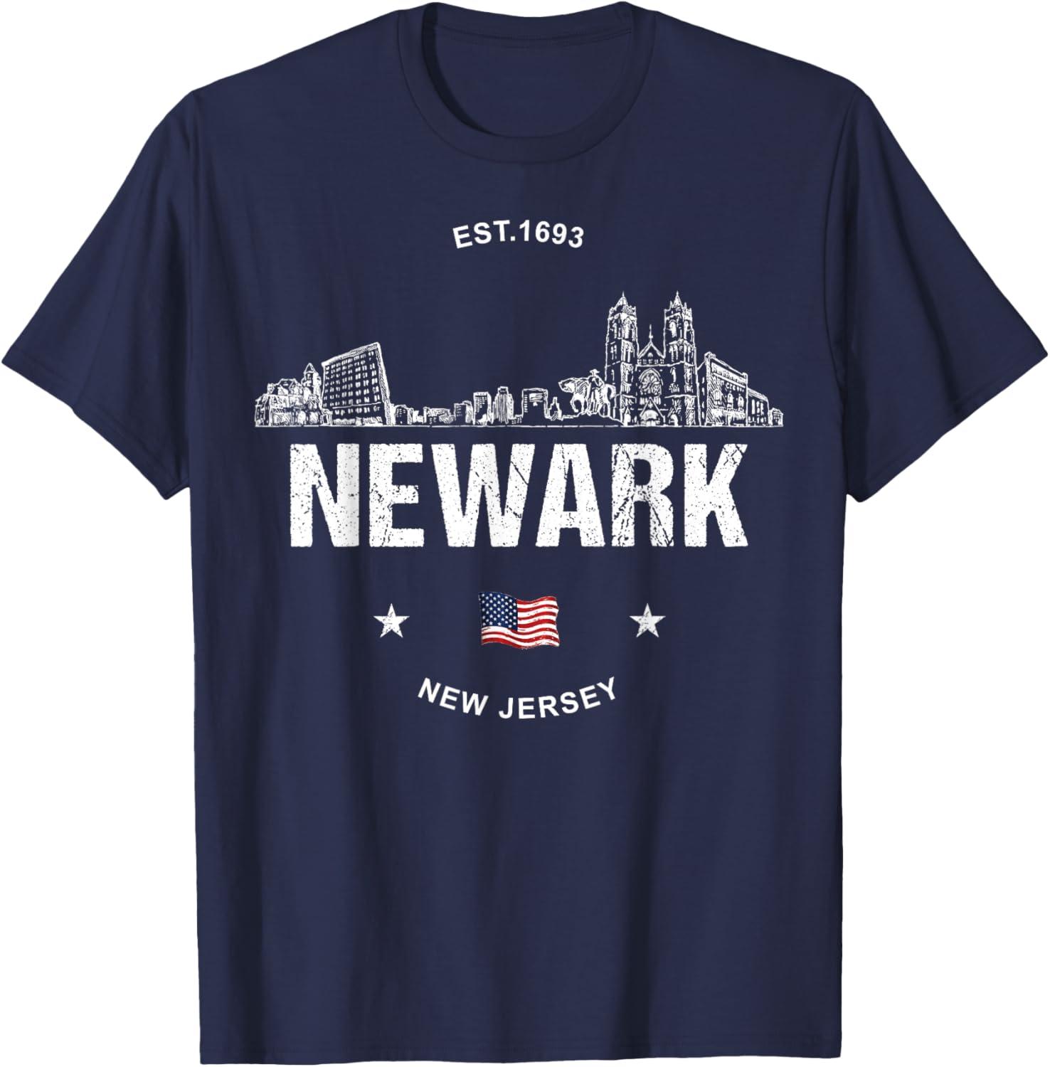 Newark New Jersey Skyline T-Shirt - T-Shirt | Navy