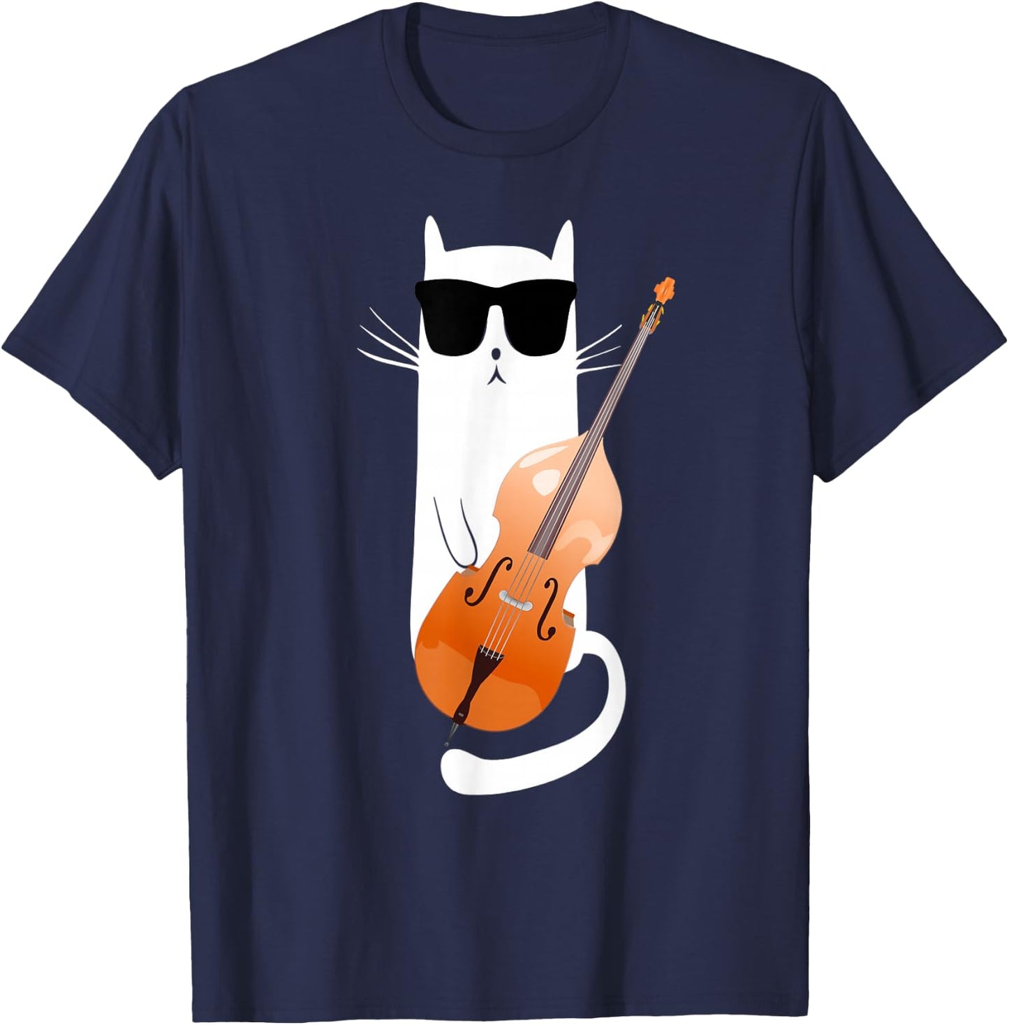 Funny Cat Wearing Sunglasses Playing Double Bass T-Shirt - T-Shirt | Navy