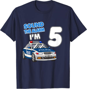 Kids Police Car 5th Birthday Shirt Boy 5 Cop Policeman Officer T-Shirt - T-Shirt | Navy