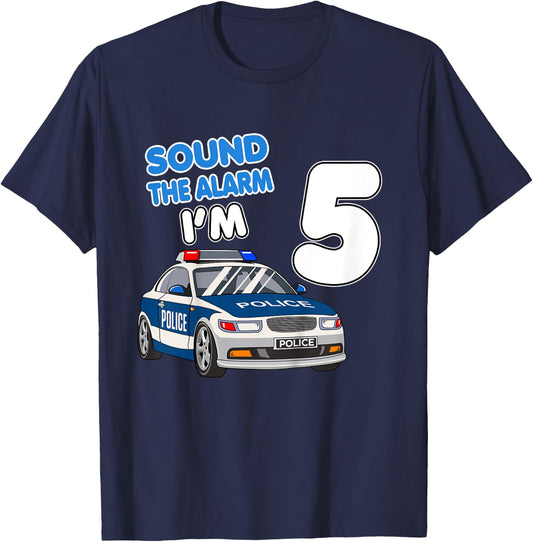 Kids Police Car 5th Birthday Shirt Boy 5 Cop Policeman Officer T-Shirt - T-Shirt | Navy