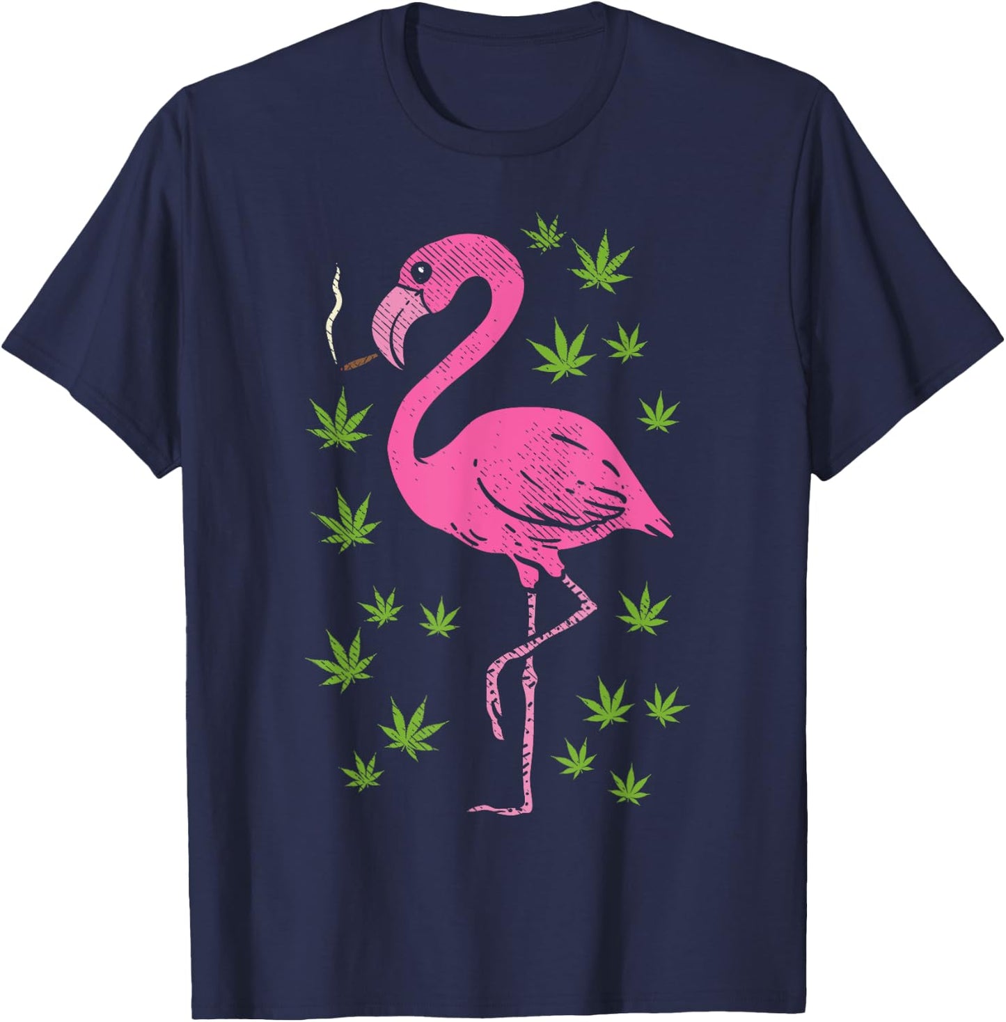 Flamingo Bird Smoking Weed Cannabis Blunt 420 Stoner Gift T-Shirt - T-Shirt | Navy