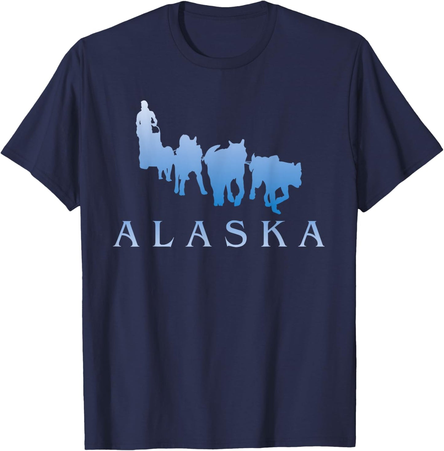 Alaska Sled Dogs Mushing Team Snow Sledding Mountain Scene T-Shirt - T-Shirt | Navy