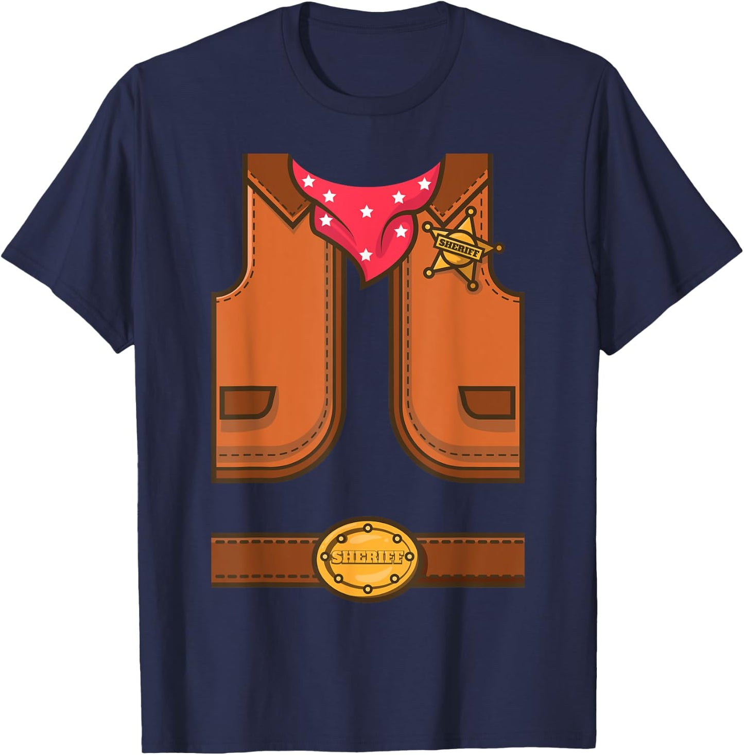 Funny Western Sheriff Halloween Cowboy Vest Simple Costume T-Shirt - T-Shirt | Navy