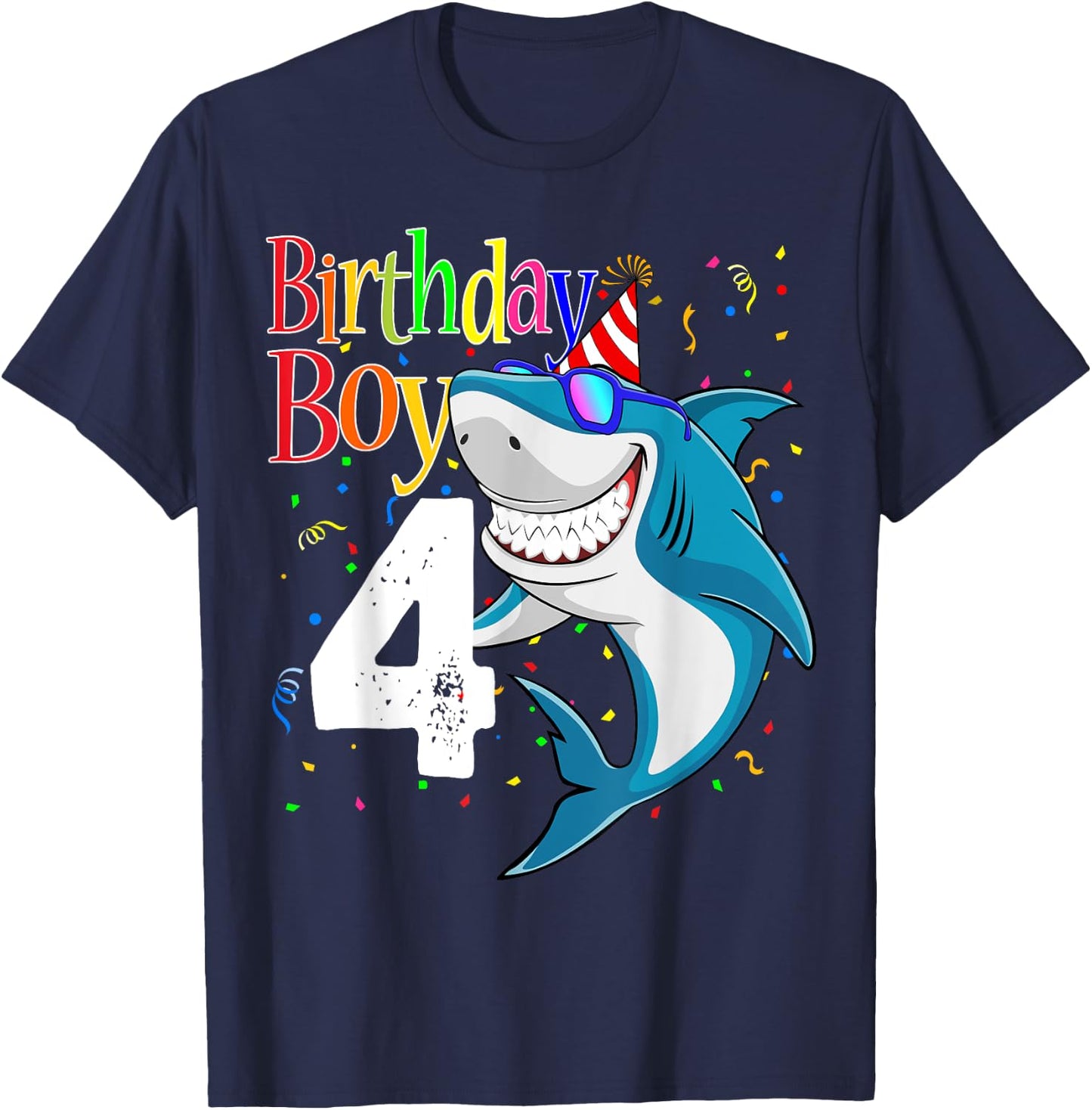 Kids 4th Birthday Boy Shark Shirts 4 Jaw-Some Four Boys T-Shirt - T-Shirt | Navy