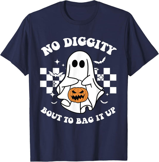 No Diggity Bout to Bag It Up Cute Ghost Halloween Kids Candy T-Shirt - T-Shirt | Navy