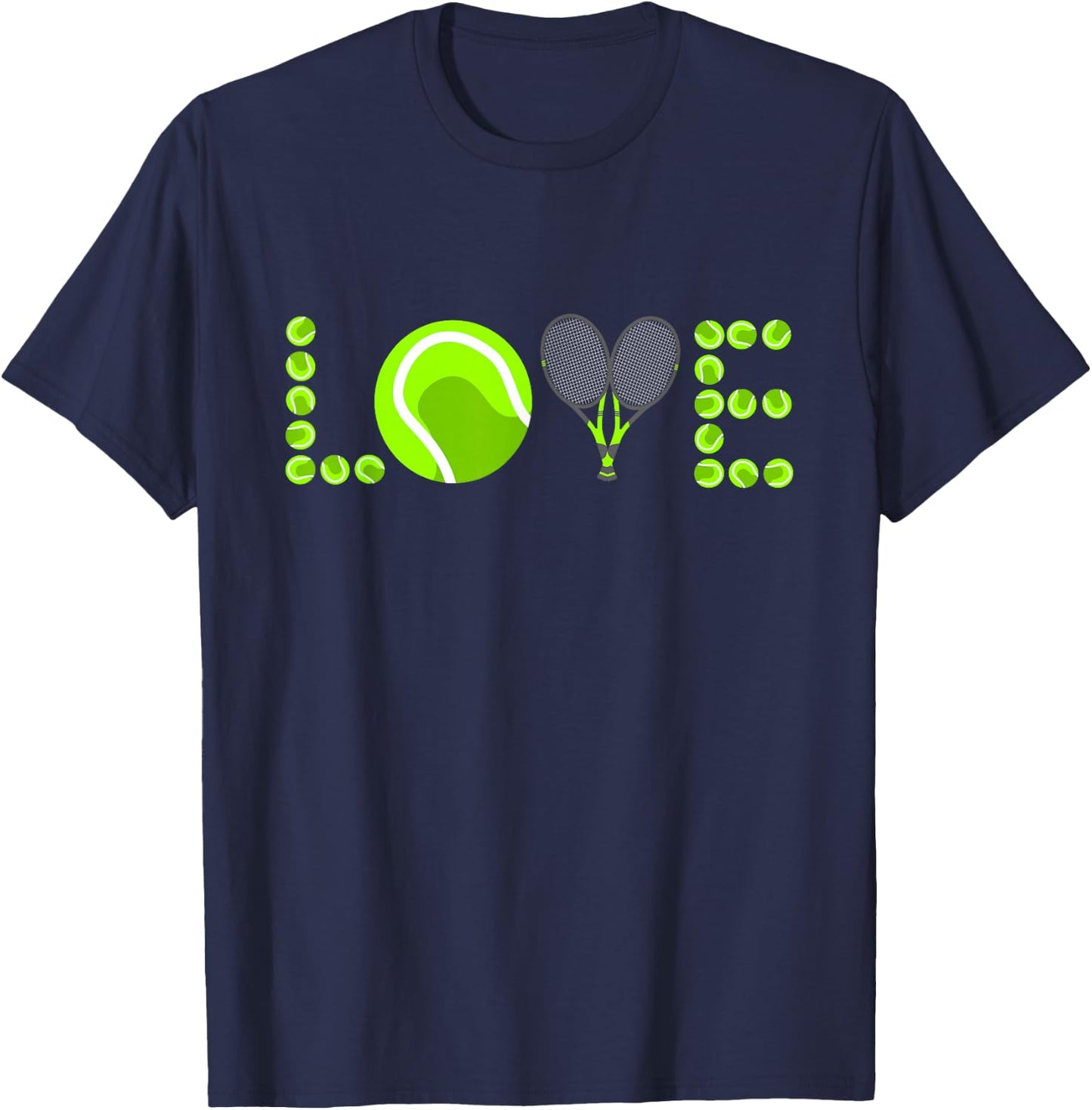Tennis Graphic Green Player Racket Pattern Love Logo Ball T-Shirt - T-Shirt | Navy