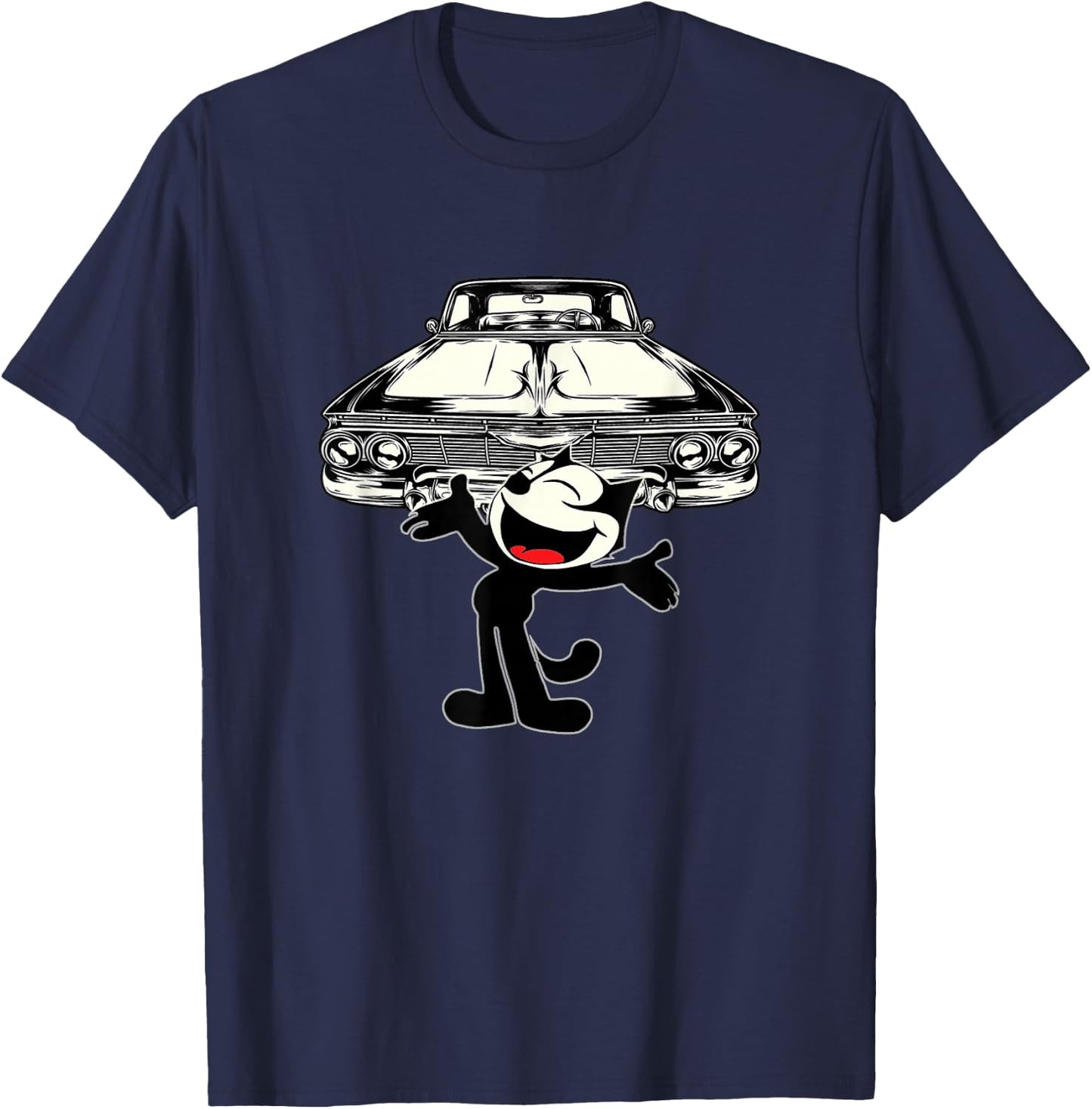 Felix Cat Cartoon Giant Lowrider Car Club Design Mashup Small T-Shirt - T-Shirt | Navy