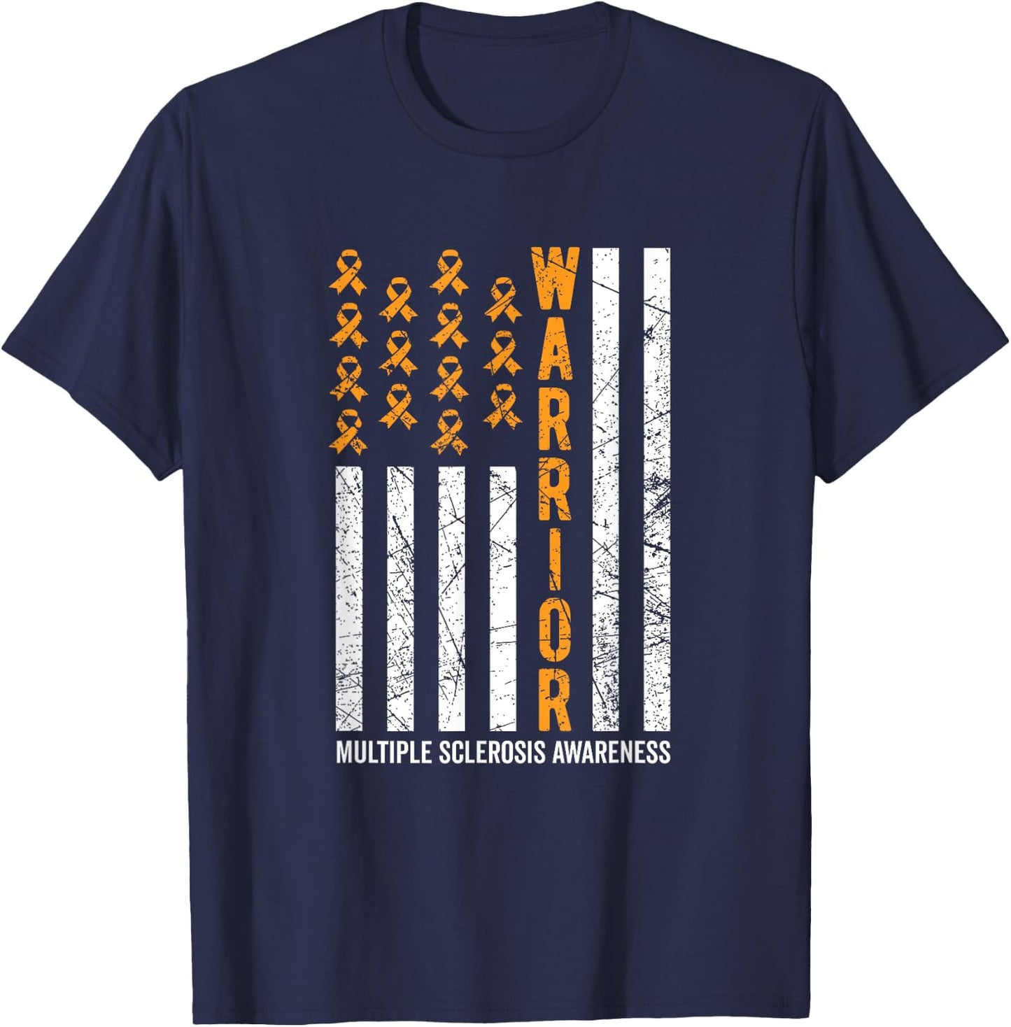 Orange Warrior & Men Multiple Sclerosis Awareness T-Shirt - T-Shirt | Navy