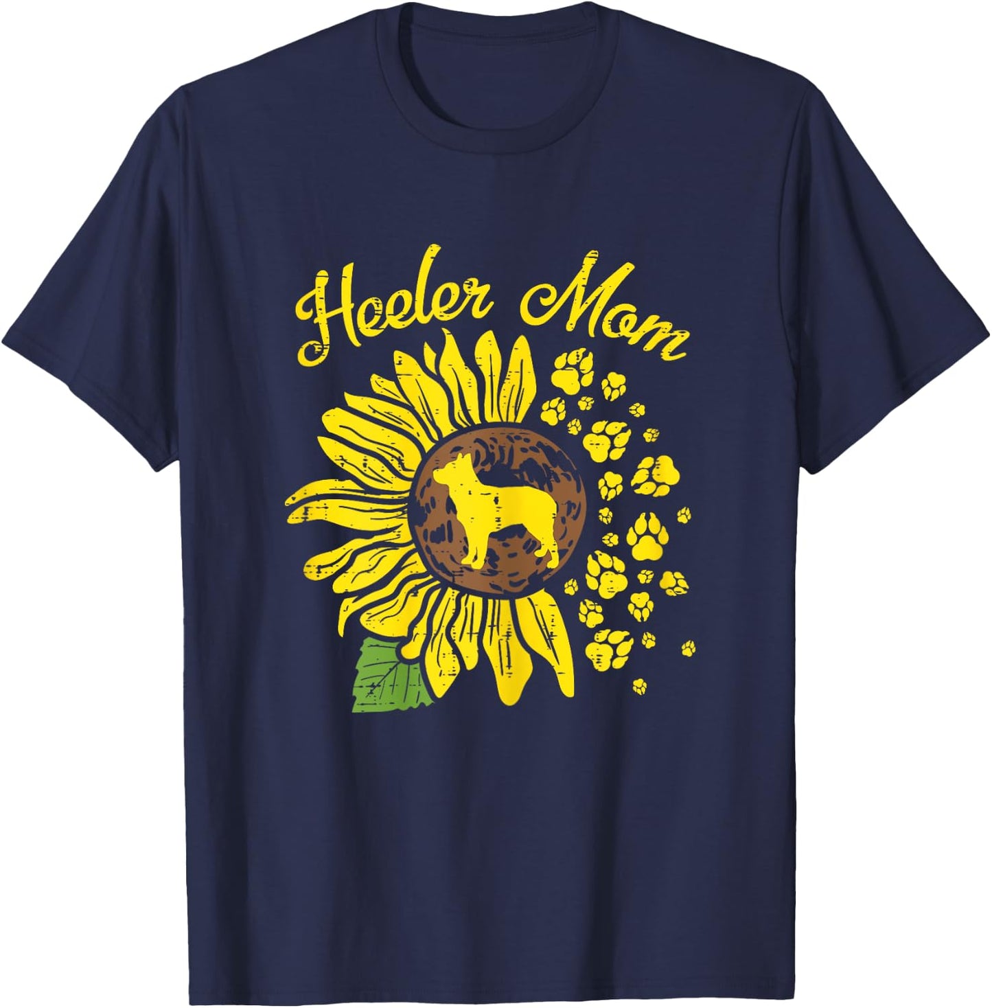 Heeler Mom Sunflower Paw Blue Red Australian Cattle Dog Gift Women T-Shirt - T-Shirt | Navy