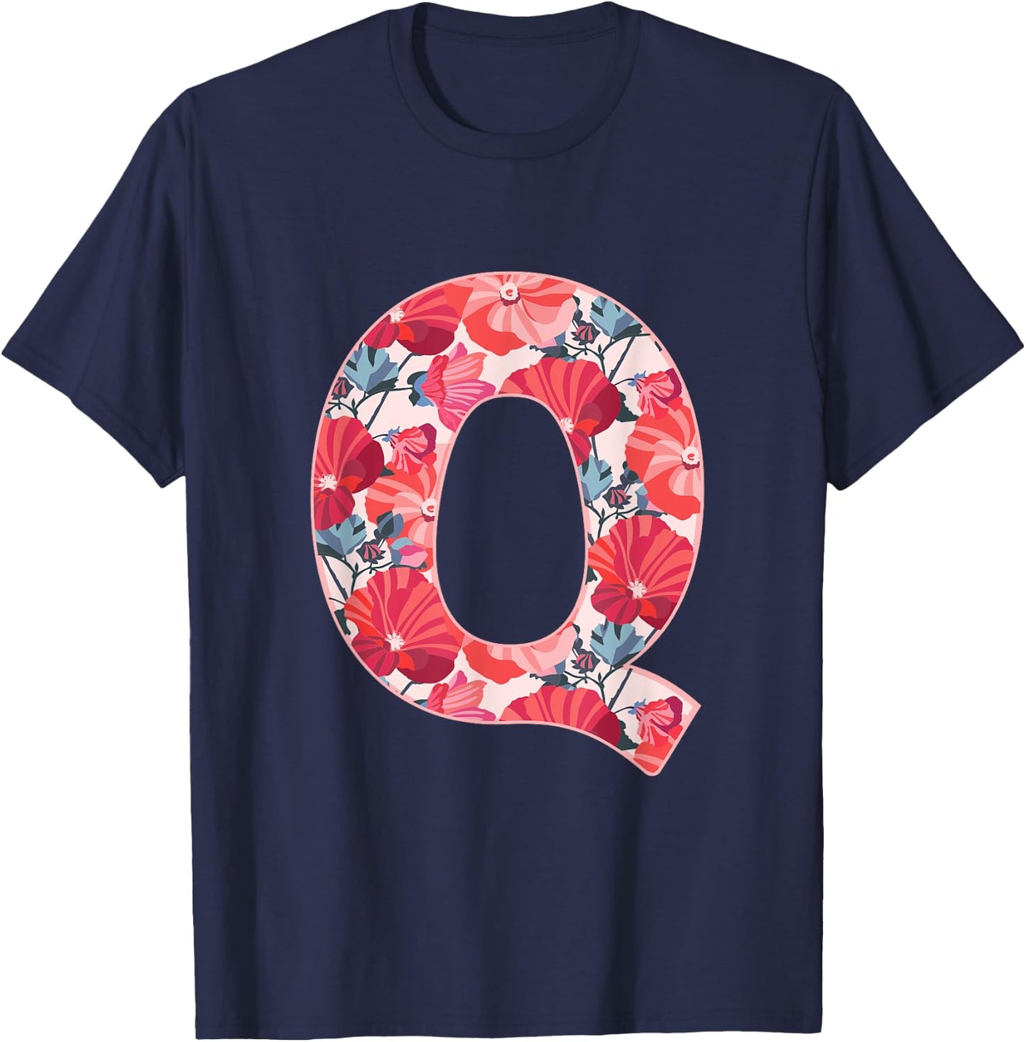 Letter Q Alphabet First Name Consonant Flower Garden Gift T-Shirt - T-Shirt | Navy