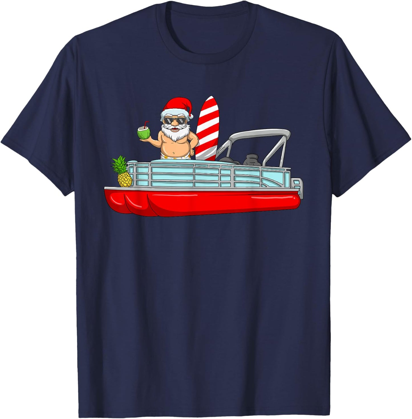 Christmas In July Santa Pontoon Boat Christmas In July T-Shirt - T-Shirt | Navy