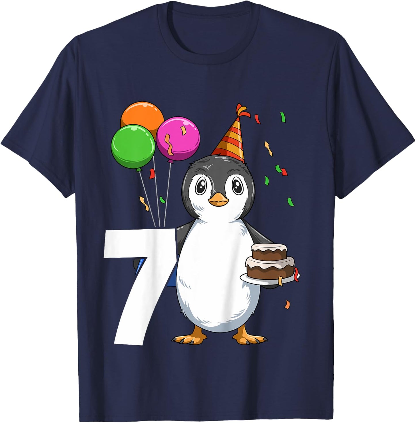 Penguin Birthday 7 Penguin 7th Birthday Outfit Penguin Party T-Shirt - T-Shirt | Navy