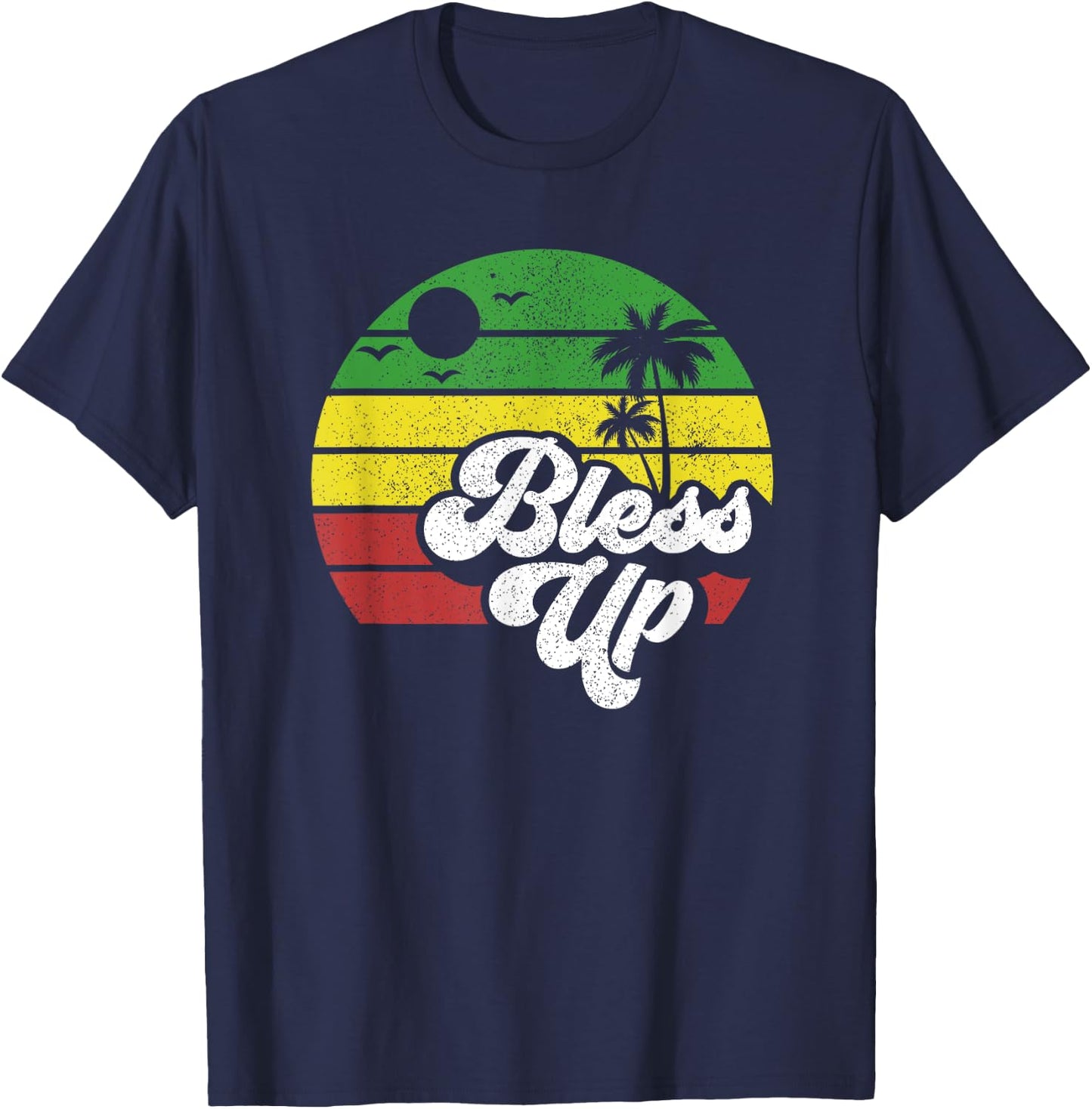Bless Up Jamaica Rasta Roots Rock Reggae Jamaican Retro Gift T-Shirt - T-Shirt | Navy