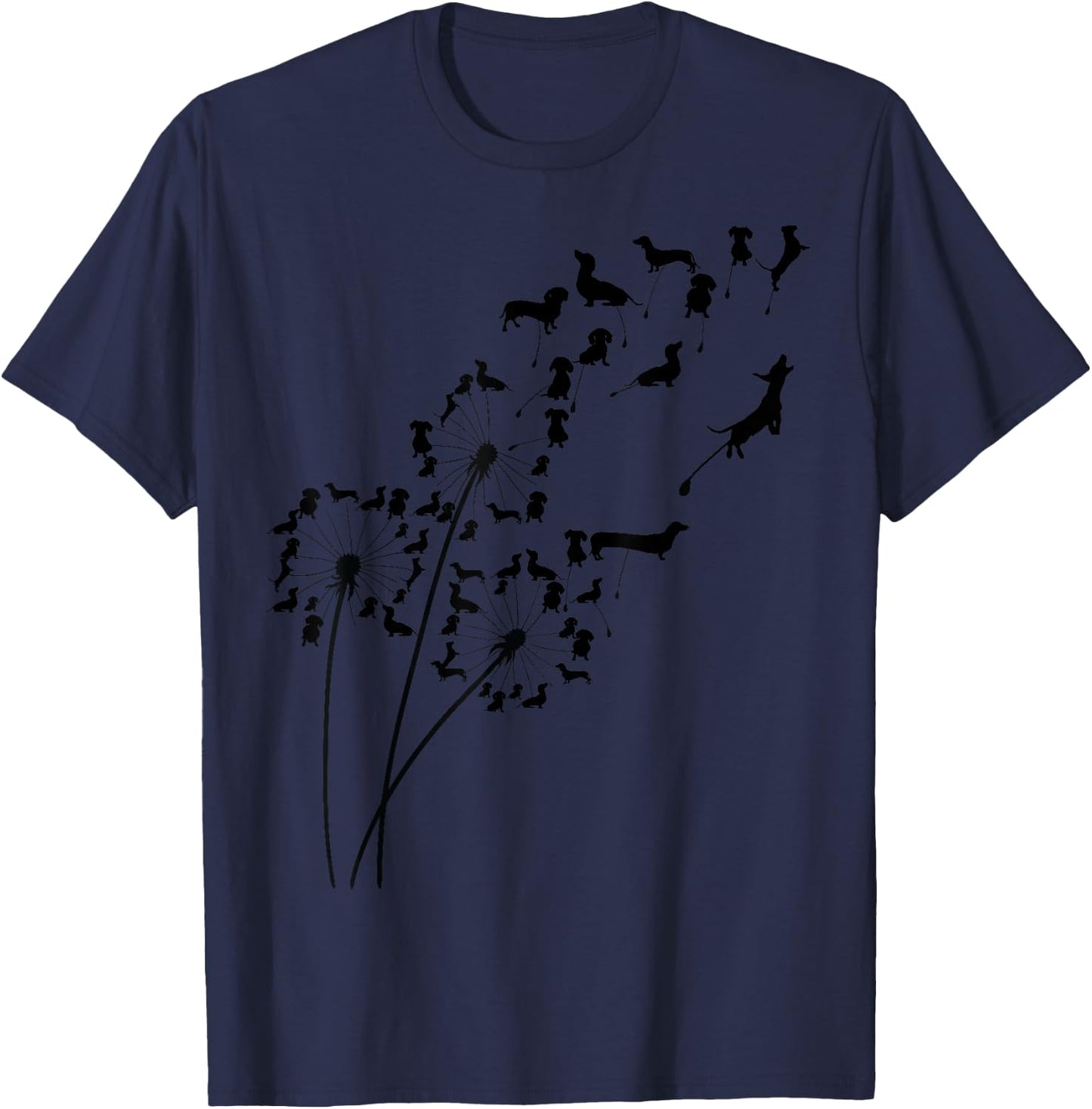 Dandelion DachshundFlower, Floral Dachshund Tree T-Shirt - T-Shirt | Navy