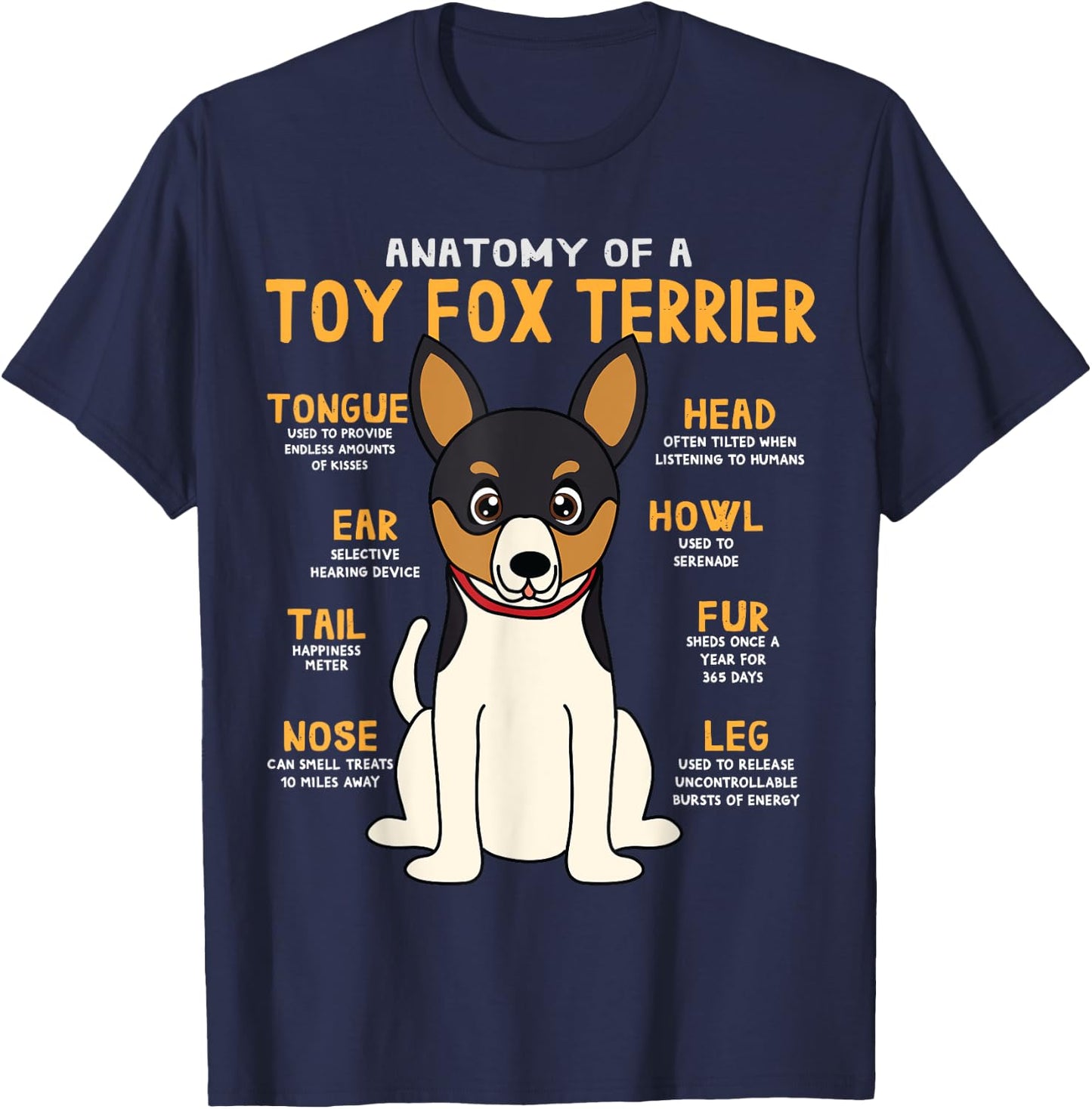 Toy Fox Terrier Anatomy Funny Dog Mum Dad Gesche T-Shirt - T-Shirt | Navy