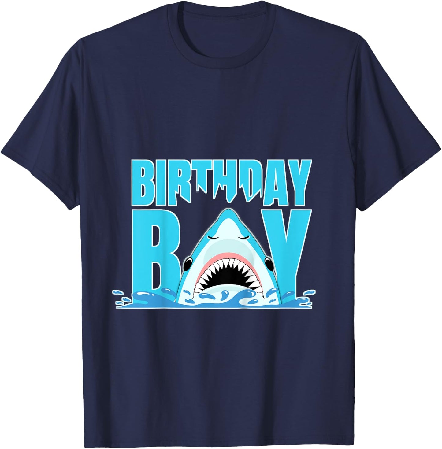 Kids Blue Shark Birthday Party Shark Bite Birthday Boy T-Shirt - T-Shirt | Navy