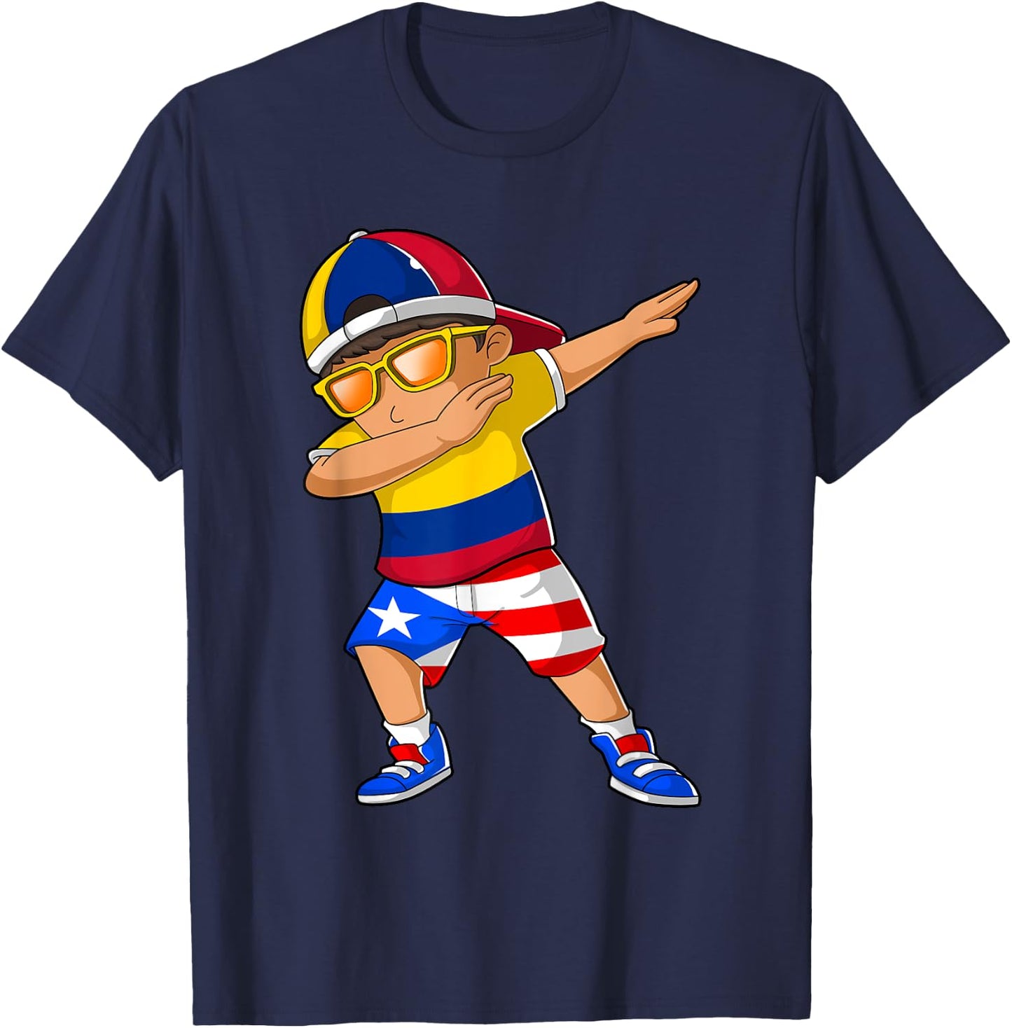 Half Colombian Half Puerto Rican Boy Colombia Flag T-Shirt - T-Shirt | Navy