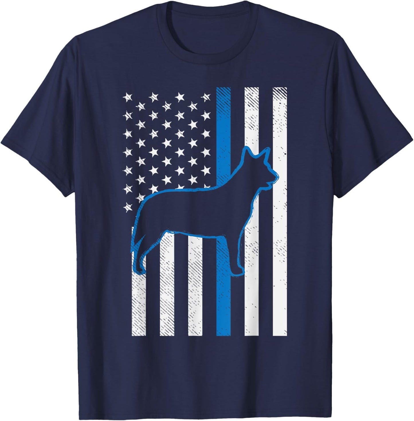 Thin Blue Line US Flag Heeler Police Cattle Dog Patriot Gift Men Women Kids T-Shirt - T-Shirt | Navy